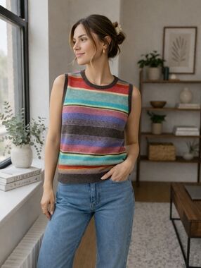 Neiman Marcus Cashmere Sweater Vest Striped Medium